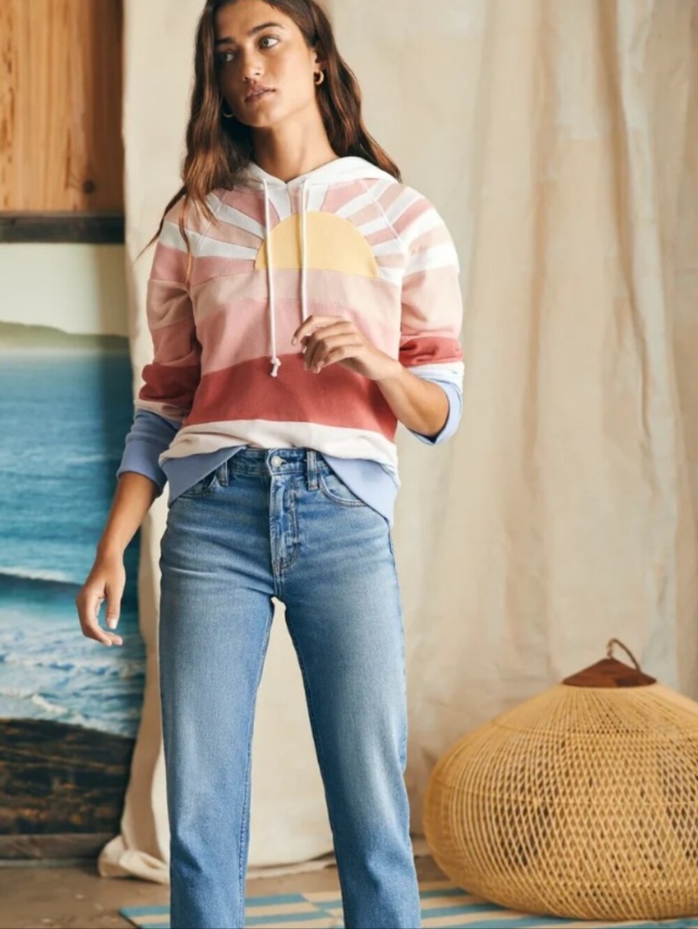 Faherty Soleil Hoodie Sahara Sun Women's Medium French Terry Sweatshirt